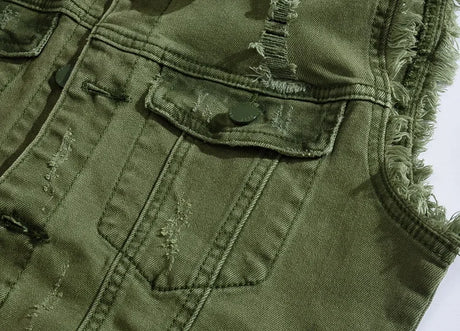 Woodsman Ripped Denim Vests Jackets
