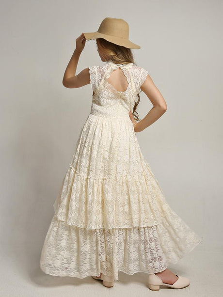 Girls Flower Girl Dress Lace Cotton Maxi Dresses