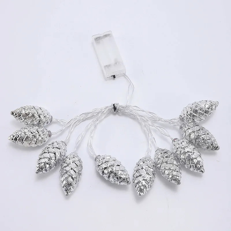 1.5M Gold Silver Pine Cone LED String Lights Christmas Fairy Lights