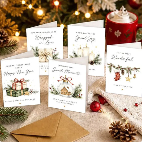 Pack of 12 Christmas Greeting Cards Twelve Different Watercolour Rustic Designs