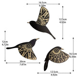 Set of Three Wooden Black Bird Wall Art Decor