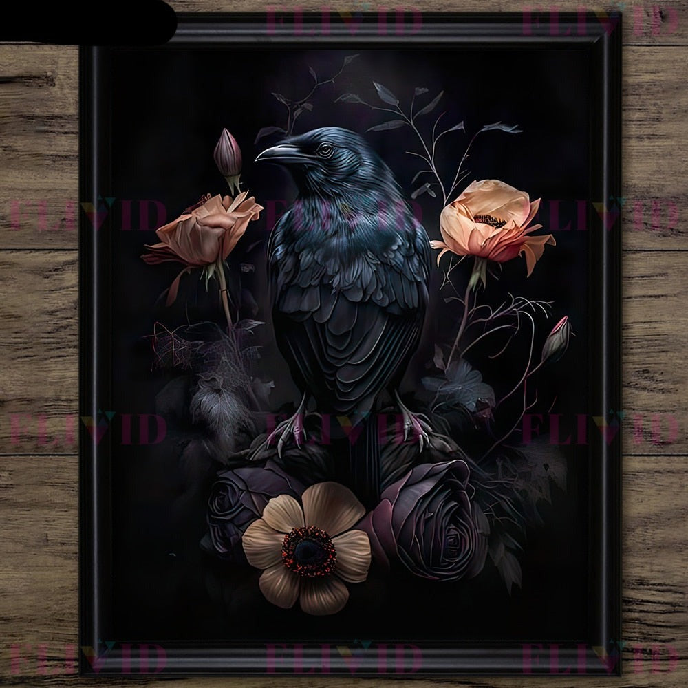 Black Raven And Magical Owl Gothic Wall Art Canvas Poster Prints Home Decor