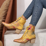Purple and Golden Marie Antoinette Handmade Embroidered Ankle Boots