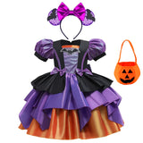 Halloween Bat Cosplay Purple Orange Witch Dress for Girls Children's Costumes