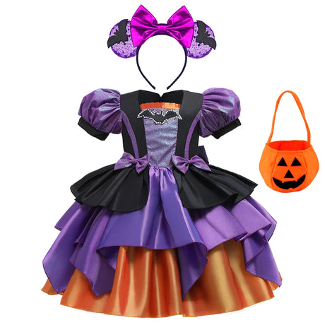 Halloween Bat Cosplay Purple Orange Witch Dress for Girls Children's Costumes