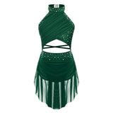 Girls Dance Performance Rhinestone Fringed Dress Figure Ice Skating Dancewear