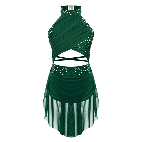 Girls Dance Performance Rhinestone Fringed Dress Figure Ice Skating Dancewear