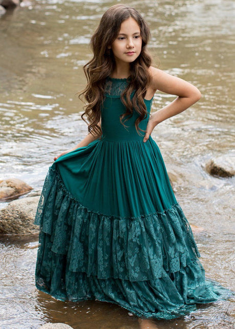 Girls Maxi Lace Chiffon Photoshoot Dresses For 3-15 Years
