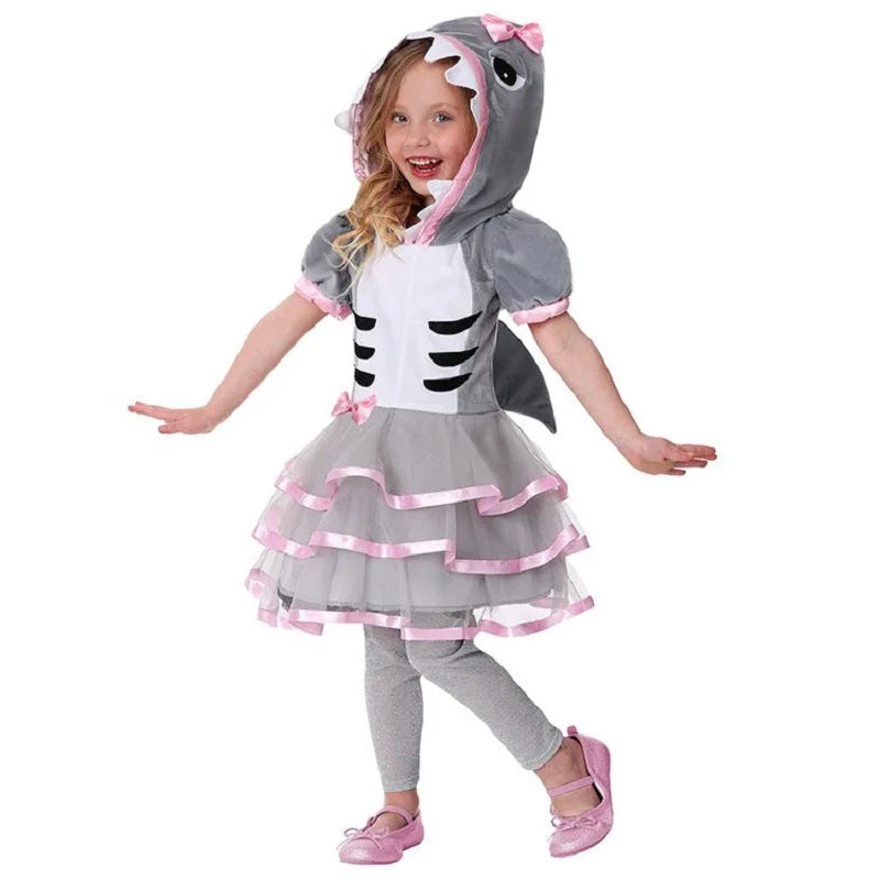 Boys and Girls Grey Shark Kids Outfits Book Week Costume Onsie Hoodie Halloween Fancy Dress Up Play Suit