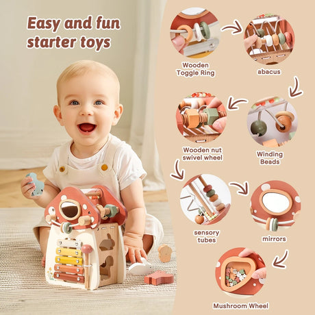 Mushroom Busy Box Baby Montessori Musical Wooden Toys Educational Percussion Toys