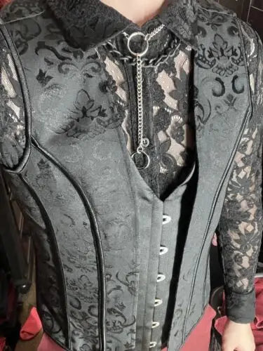 Black Men's Boned Waistcoat Corset Vest Lace Up Burlesque Performance Stage Costume