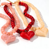 Chunky Acrylic Heart Pendant Beaded Choker Necklaces