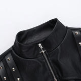 Women's Punk Crop Jacket PU Leather Cosplay Jacket Rivet Strap Gothic Streetwear Top