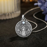 Moonstone Triple Moon Goddess Hecate Dog Amulet Pendant Necklace 925 Sterling Silver