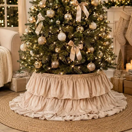 Ruffled Velvet Christmas Tree Skirt Collar Five Colours