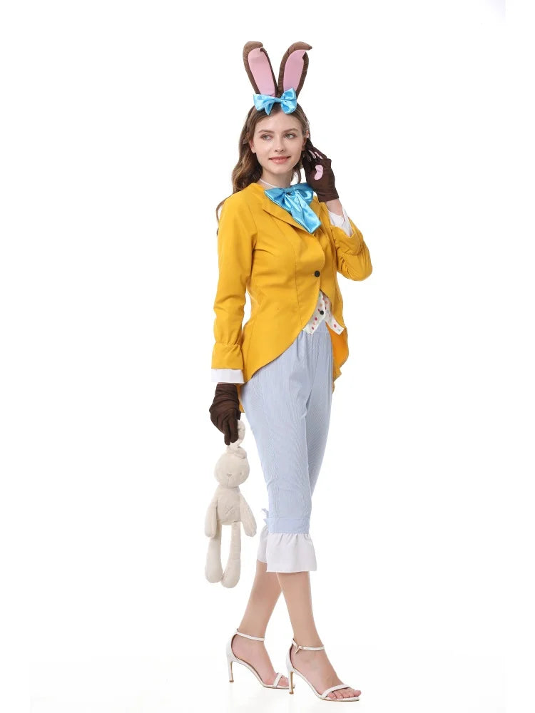 Women's Gentleman Rabbit Cosplay Costume Halloween Carnival Party Stage Performance Set With Bunny Ear Headwear Bow Tie Gloves