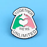 Wicked 'Together We're Unlimited' Enamel Pins Pink & Green Heart Brooches Badge Lapel Pin
