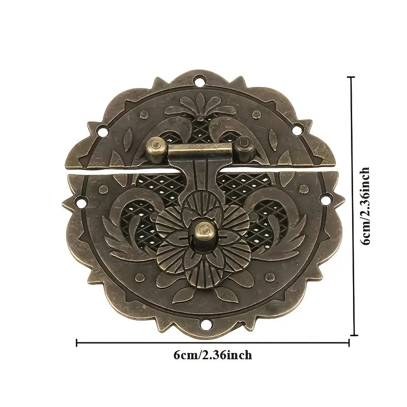 Round Metal Hasp with Floral Design Decorative Latch for Wooden DIY Projects