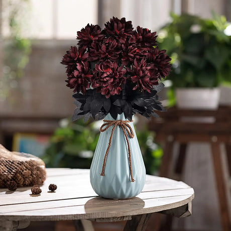 Black Dahlia Halloween Decoration Burgundy Artificial Flower Branch Arrangement Table Home Party Decor