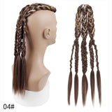 Viking Mohawk Cornrow Braided Mullet Wig Synthetic Thick 5 Braids with Metal Rings for Cosplay