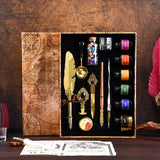 Golden Feather Quill Pens Set Dip Fountain Pens Ink Stationery Writing Gift Box Sets