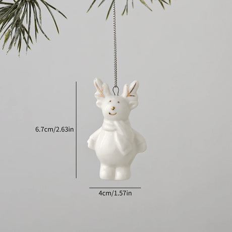 White Ceramic Christmas Tree Ornaments Snowman Reindeer Xmas Hanging Decor