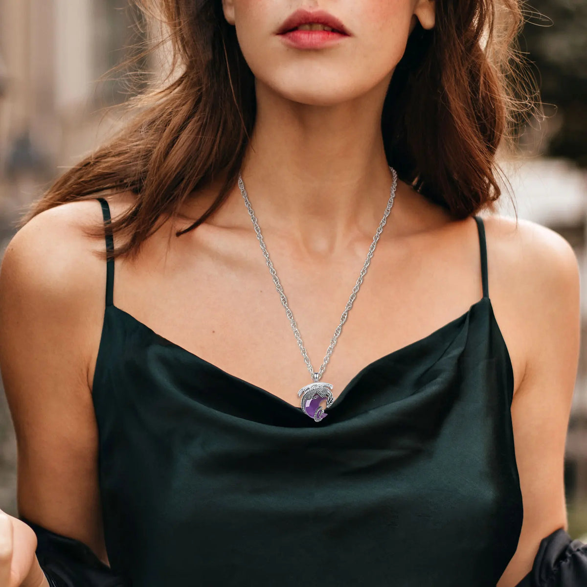 Dragon Crescent Moon Natural Amethyst Crystal Necklace Pendant