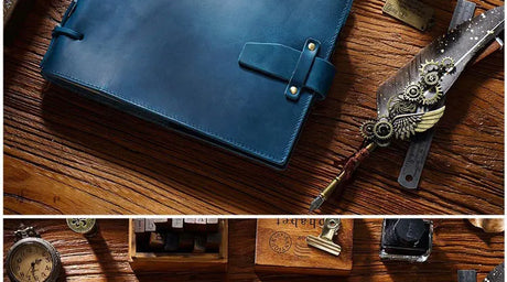 Stitched Genuine Leather Notebook 6 Colours Handmade Journal with Lock Blank Kraft Paper 200 Pages Sketchbook