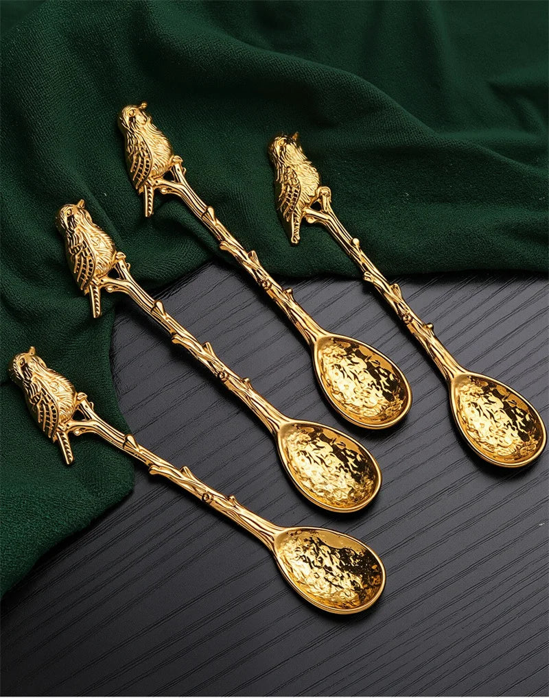 Golden Dragonfly Flower Bird Starfish 11CM Mini Spoon Teaspoon