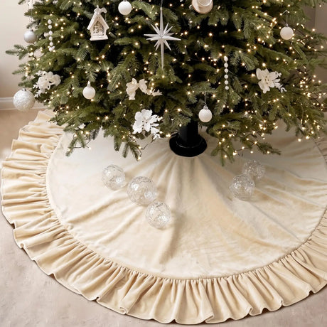 Dutch Velvet Christmas Tree Skirt Ruffled Edge Xmas Decor