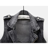 Black Denim Sleeveless Jacket Grunge Ripped Vest
