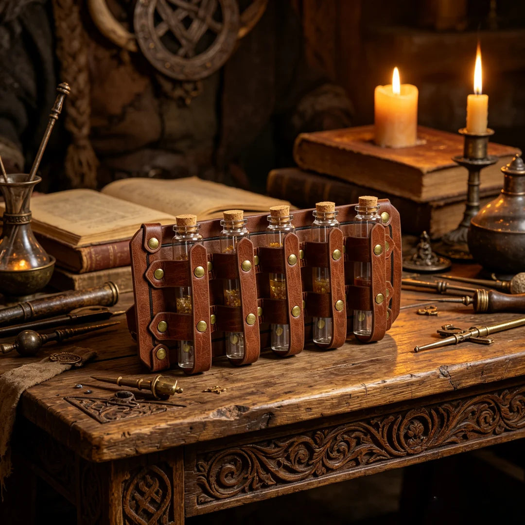 Apothecarist Medieval Leather Vial Holder Alchemy Potion Bottle Carrier for LARP Cosplay Belt Accessory