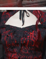 Red Gothic Embossed Jacquard Lace Top & Skirt