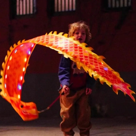 2.5m Orange Dragon Dance Ribbon With Stick and Lights