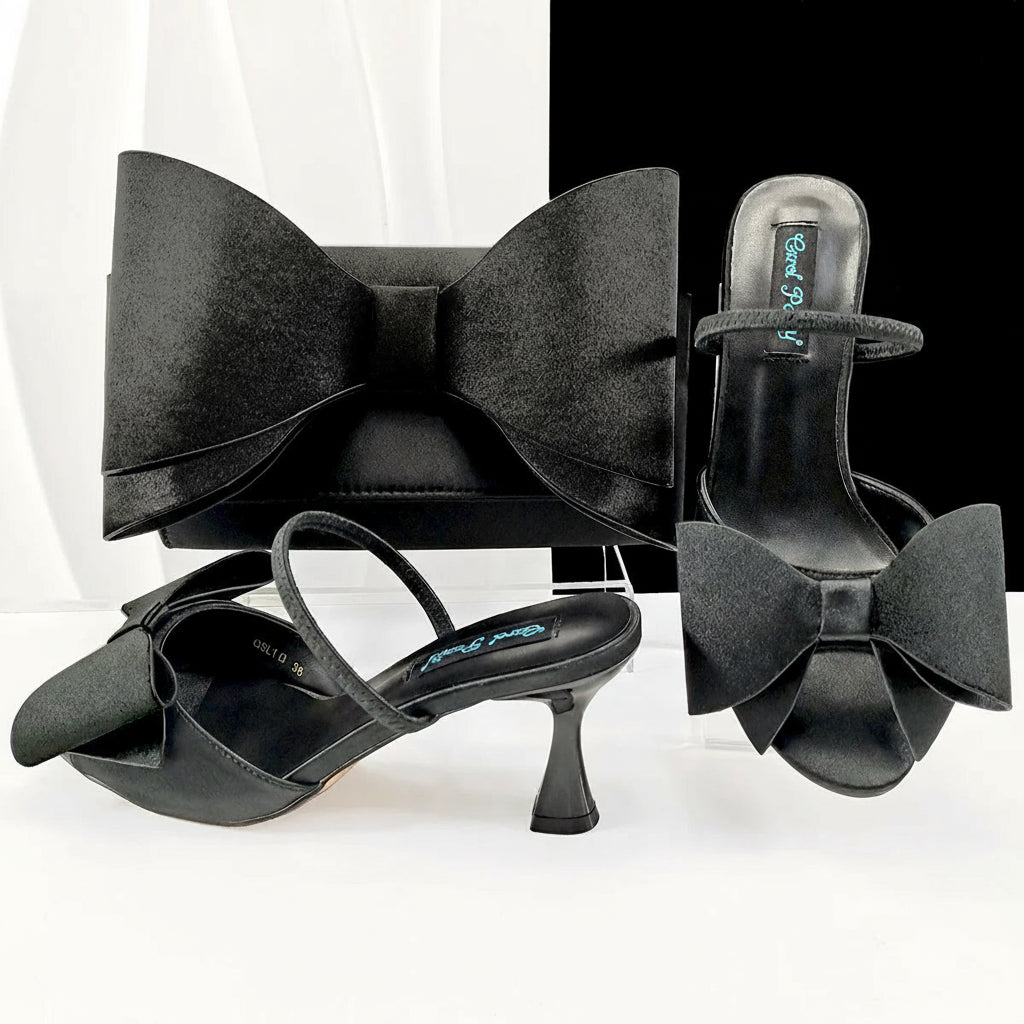 Big Butterfly Bow Pointed Toe Heel Shoes and Matching Bag Set Wedding Party Pumps