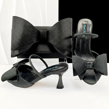 Big Butterfly Bow Pointed Toe Heel Shoes and Matching Bag Set Wedding Party Pumps
