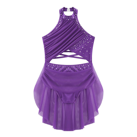 Girls Dance Performance Rhinestone Fringed Dress Figure Ice Skating Dancewear