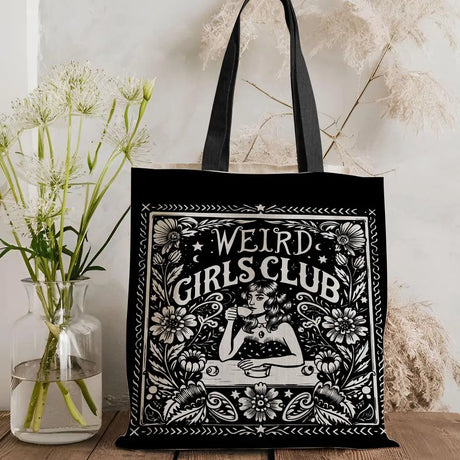 W-Weird G-Girls Club Storage Bags Double-Sided Print Canvas Tote Bag Large Capacity Shopping Bag