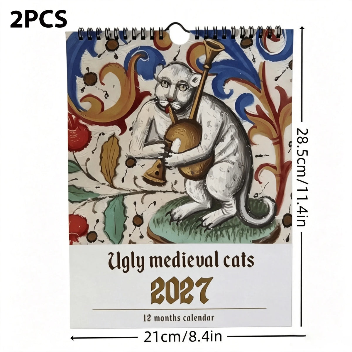 2027 Ugly Medieval Cats Wall Calendar 12 Months