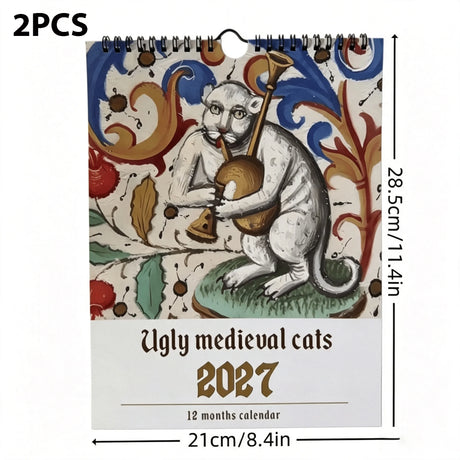 2027 Ugly Medieval Cats Wall Calendar 12 Months