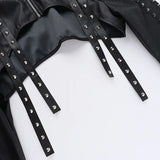 Women's Punk Crop Jacket PU Leather Cosplay Jacket Rivet Strap Gothic Streetwear Top