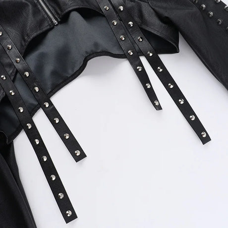 Women's Punk Crop Jacket PU Leather Cosplay Jacket Rivet Strap Gothic Streetwear Top