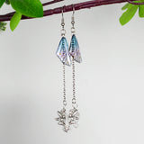 Crescent Moon Fairy Wings Crystal Quartz Dangle Earrings