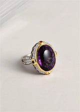 Lady of the Depths S925 Sterling Silver Ring Natural Amethyst Occidental Topaz Zircon