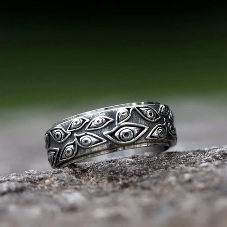 Japanese Mythology Carved Eyes Stainless Steel Rotatable Ring Anxiety Fidget Turning Ring