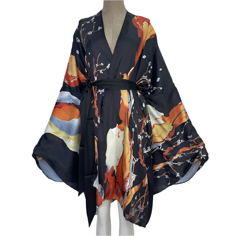 Ally's Bohemian Belted Kimono Wrap Dress