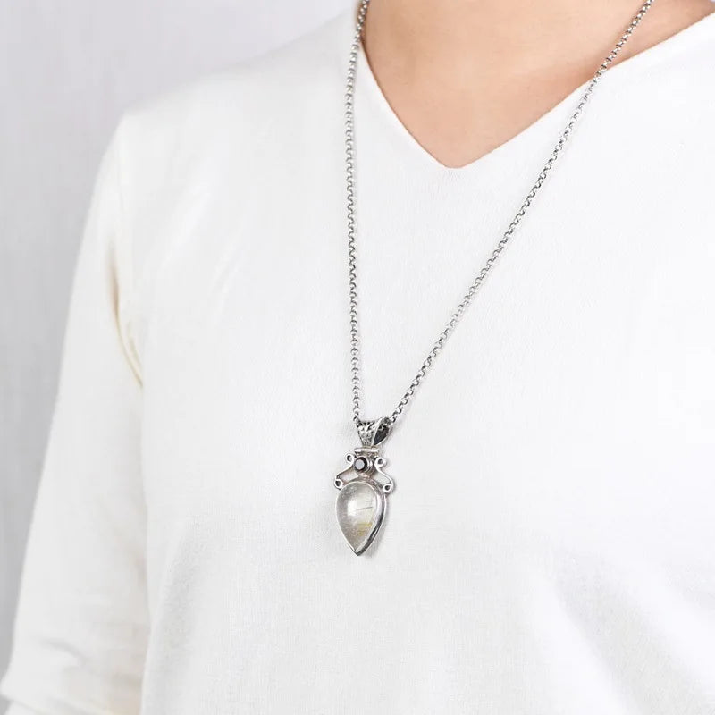 The Sun's Warmth Holder S925 Sterling Silver Pendant Waterdrop Quartz