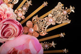 Pink Rose Pearls Sun Crown Headpiece Gothic Goddess Halo Headband