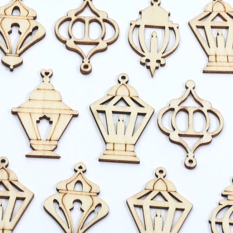 20pcs Wooden Vintage Lanterns Lamp Shapes Scrapbooking Embellishments DIY Wood Craft Supplies