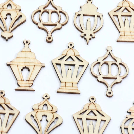 20pcs Wooden Vintage Lanterns Lamp Shapes Scrapbooking Embellishments DIY Wood Craft Supplies